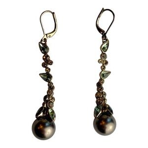 Givenchy Elegant Bronze Faux Pearl and Green Swarovski Crystal Drop Earrings